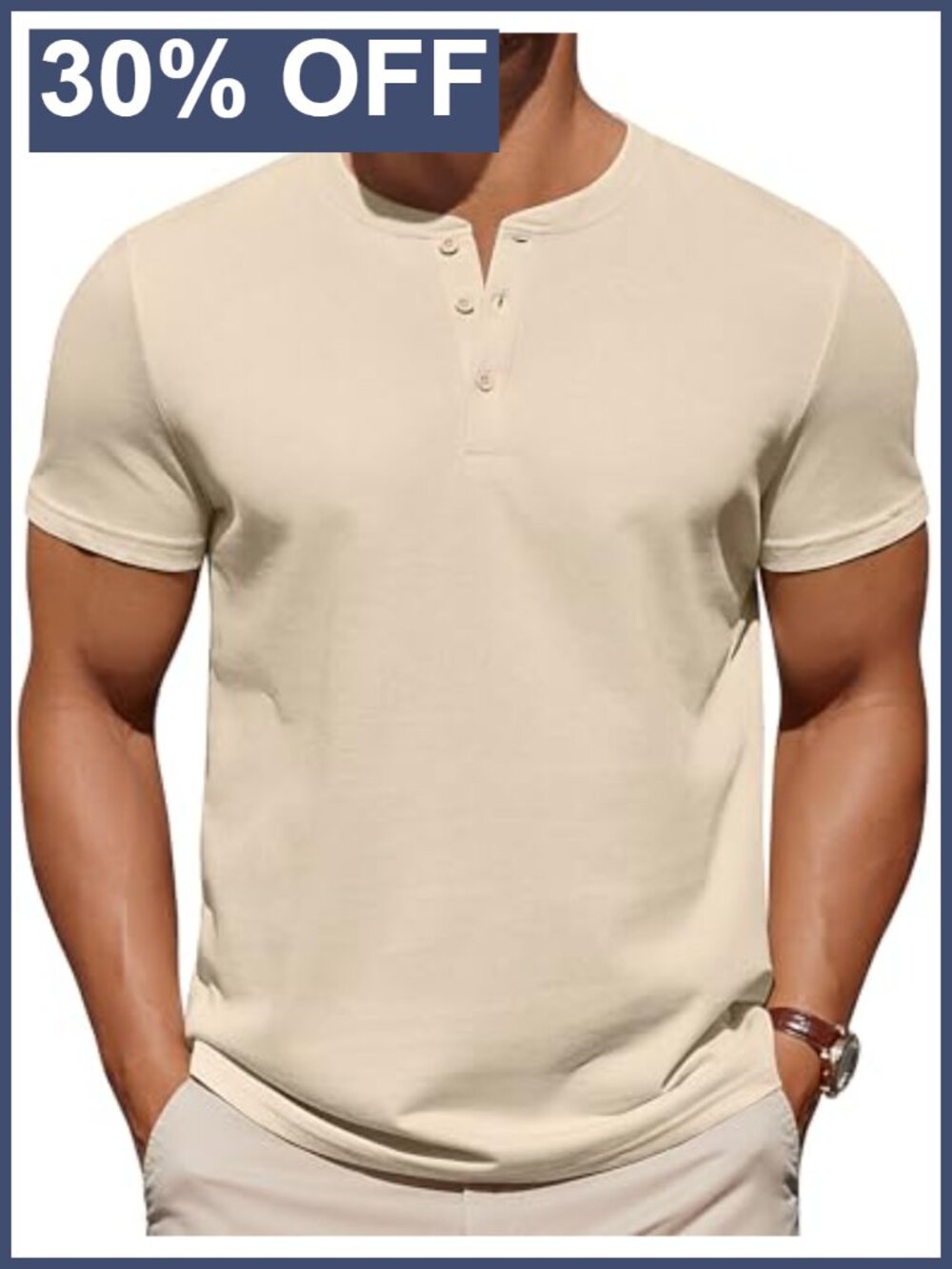 Mens Cotton Henley T-Shirt Short Sleeve Button Casual Basic Tee